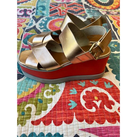 Free People Kate Rose Gold Platform Wedge Disco Sandals Size: EU 39 US 8 - Picture 9 of 9